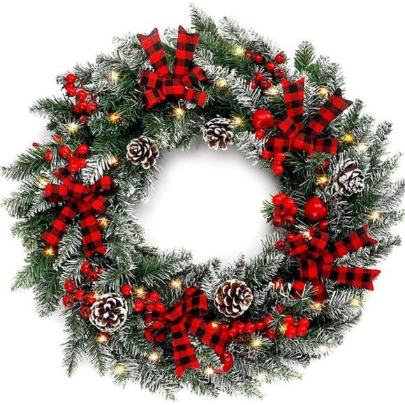 24 Inch Pre-Lit Christmas Wreath with 50 LED Lights Mixed Christmas Decoration - Picture 3 of 7